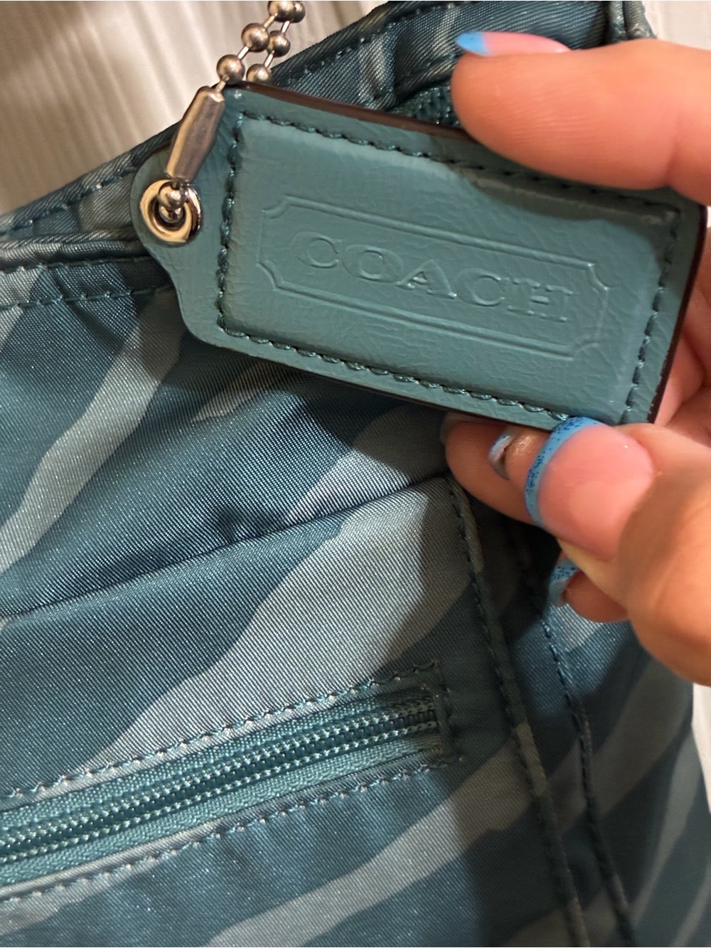 Coach Teal Zebra-Print nylon Crossbody Shoulder Bag - Picture 4 of 10